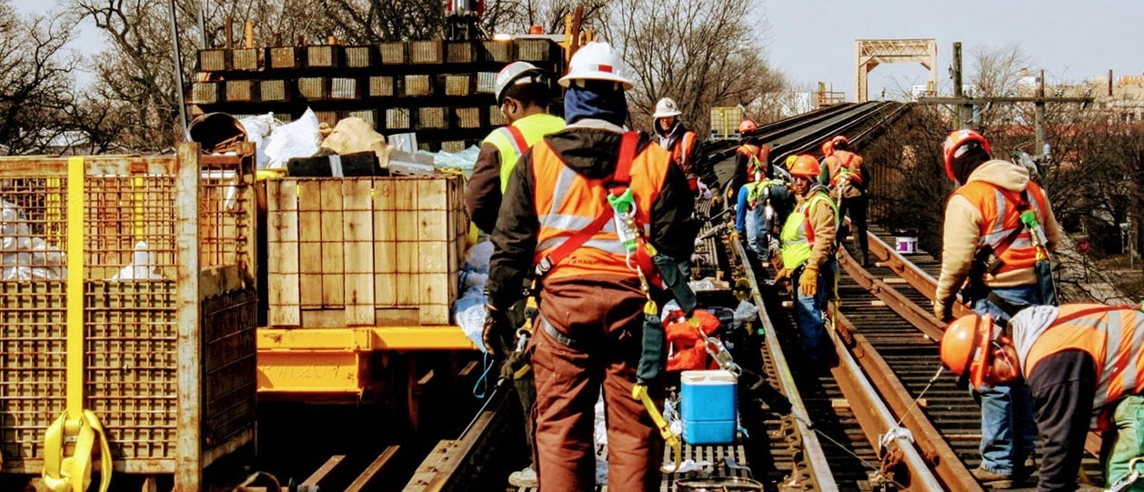 Workers renew tracks on the Green Line in Englewood