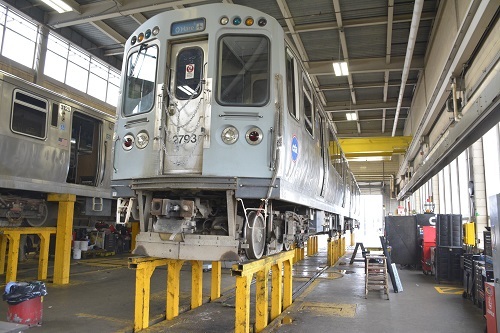 Train in the shop for maintenance