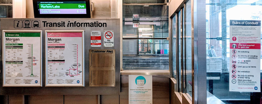 Station information with Rules of Conduct sign in booth