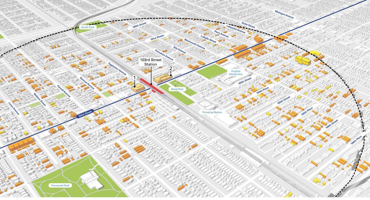 Map of the 103rd Street Station Area Infill Massing Concept