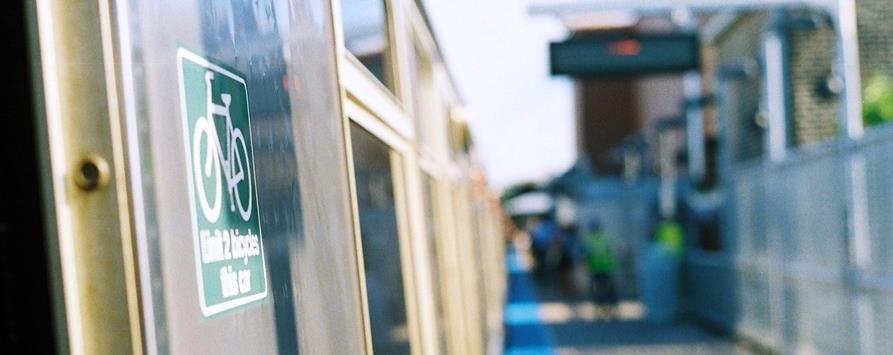 Decal indicating up to two bicycles allowed in a train car