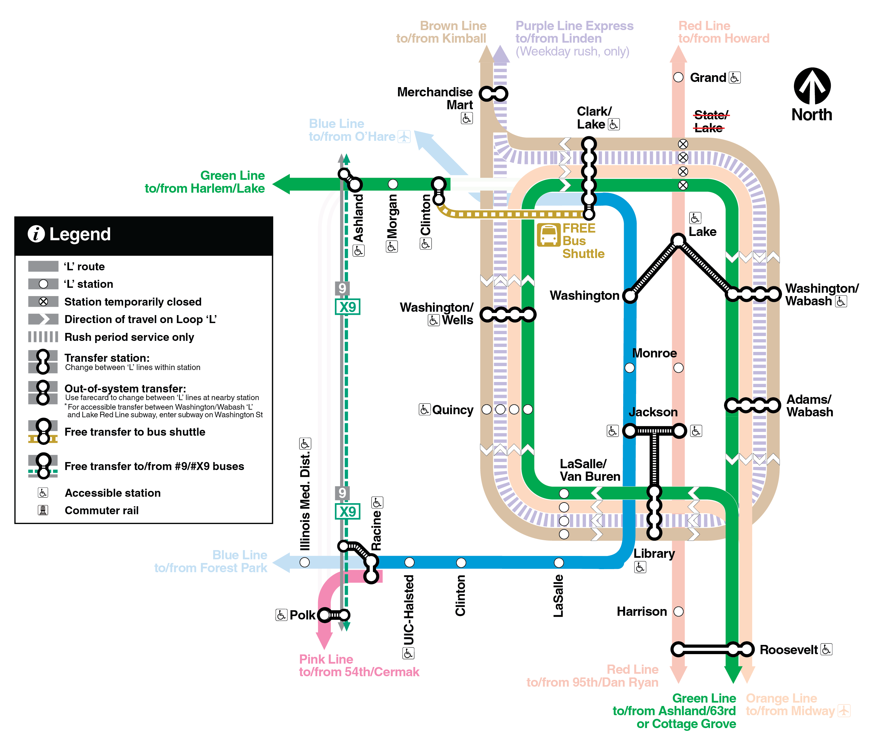 Map shows trains rerouted downtown
