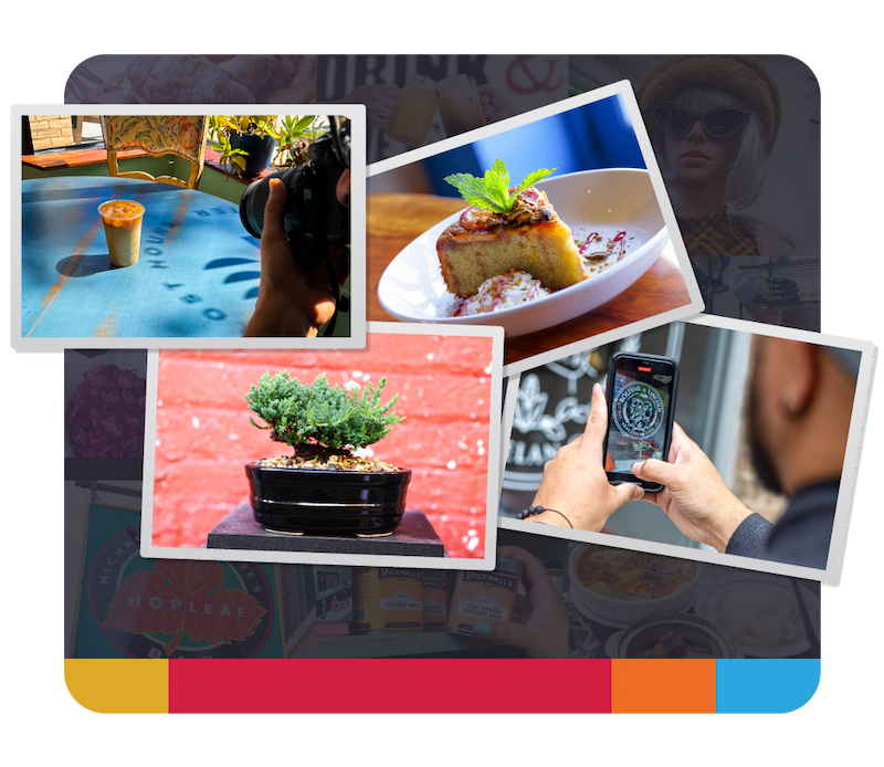 Grid of four snapshots from local businesses
