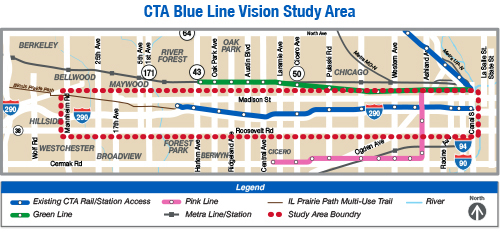 A map showing the study area bounded by a dotted red line.