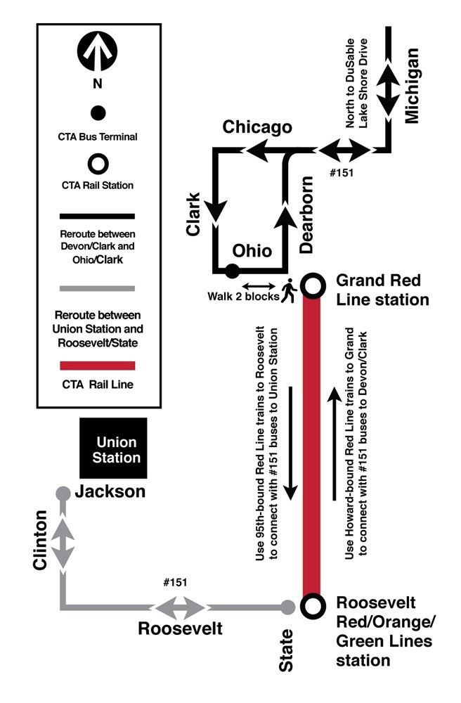 Map shows 151 reroute connecting with Red Line service
