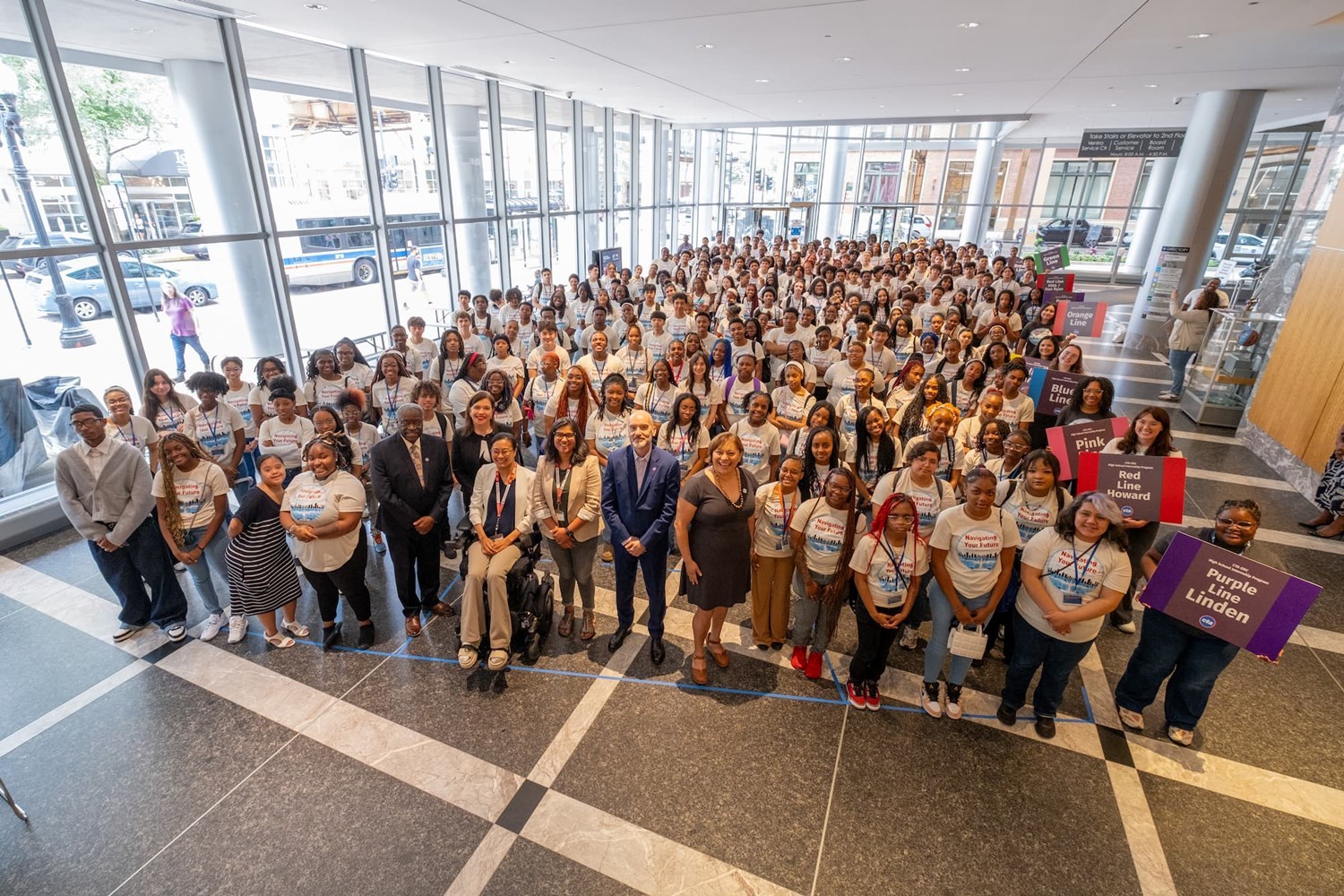 Group photo in the lobby of CTA headquarters