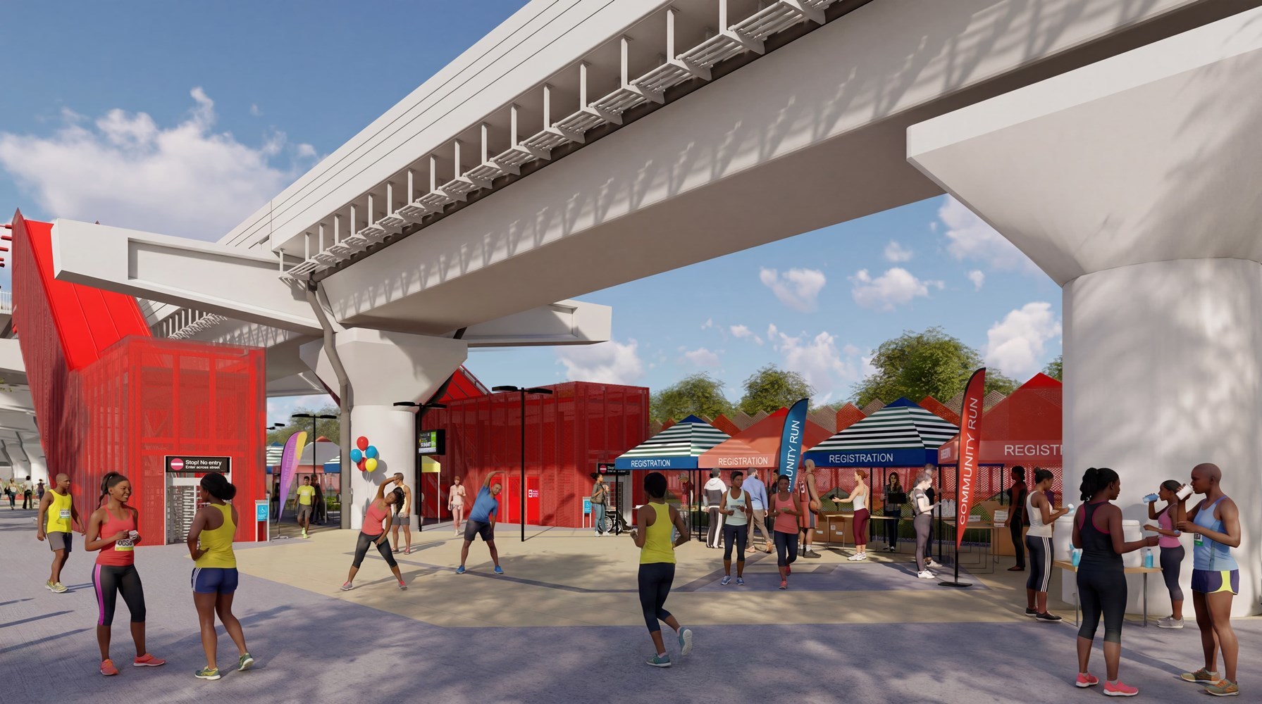 A community run being organized under the elevated tracks