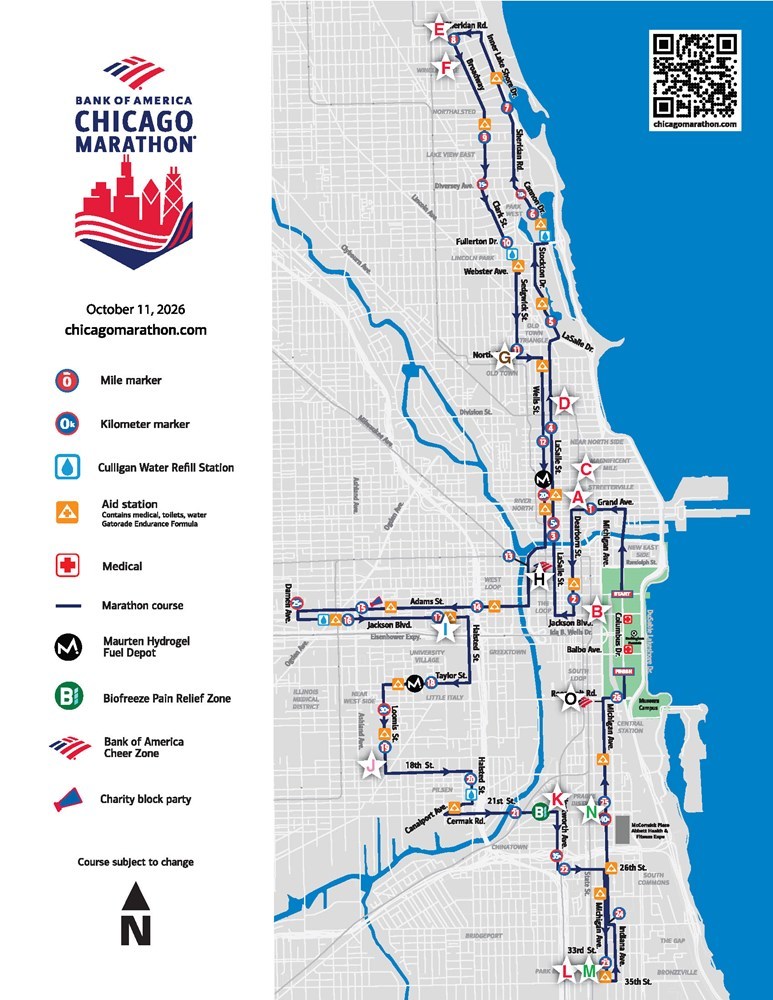 Map showing the marathon route and stations along the way