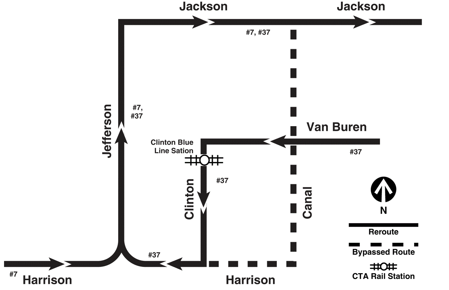 Map shows buses being rerouted onto Jefferson 