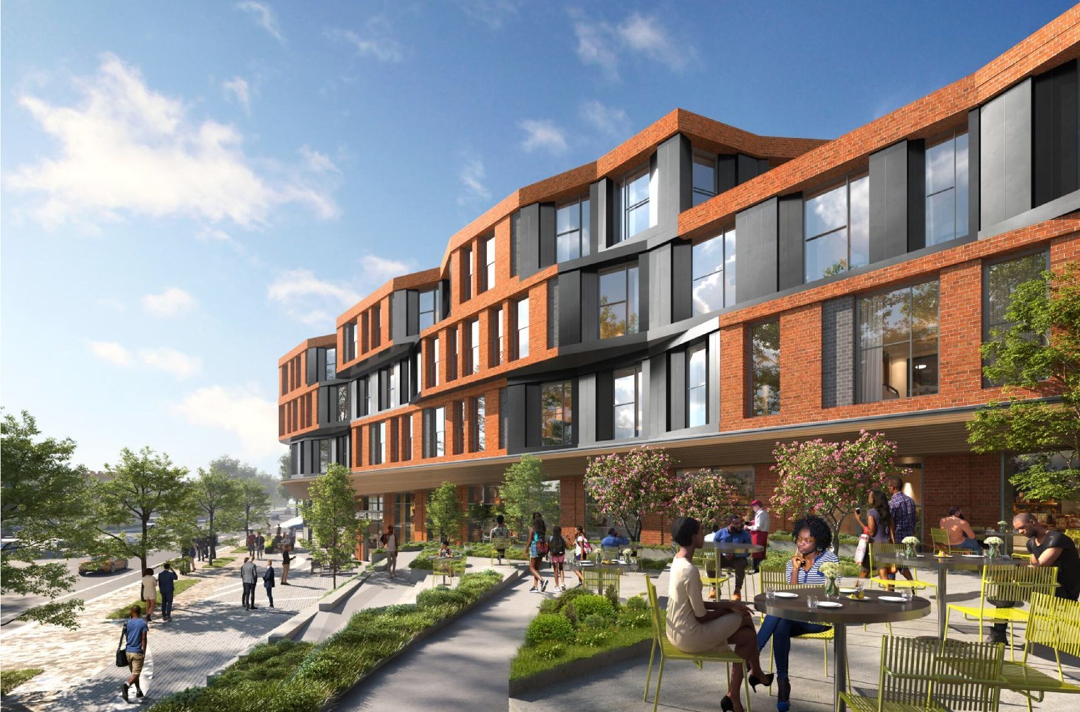 Rendering of building with canted windows