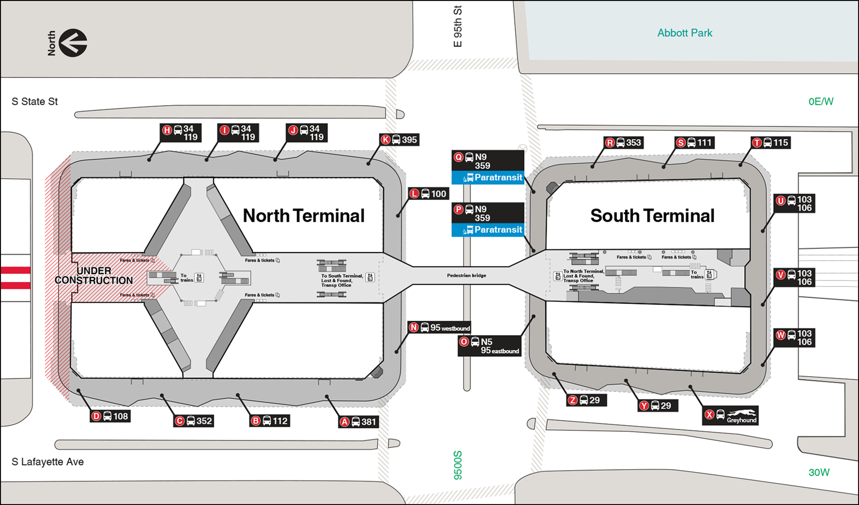 Initial 95th Bus Locations with New North Terminal Open