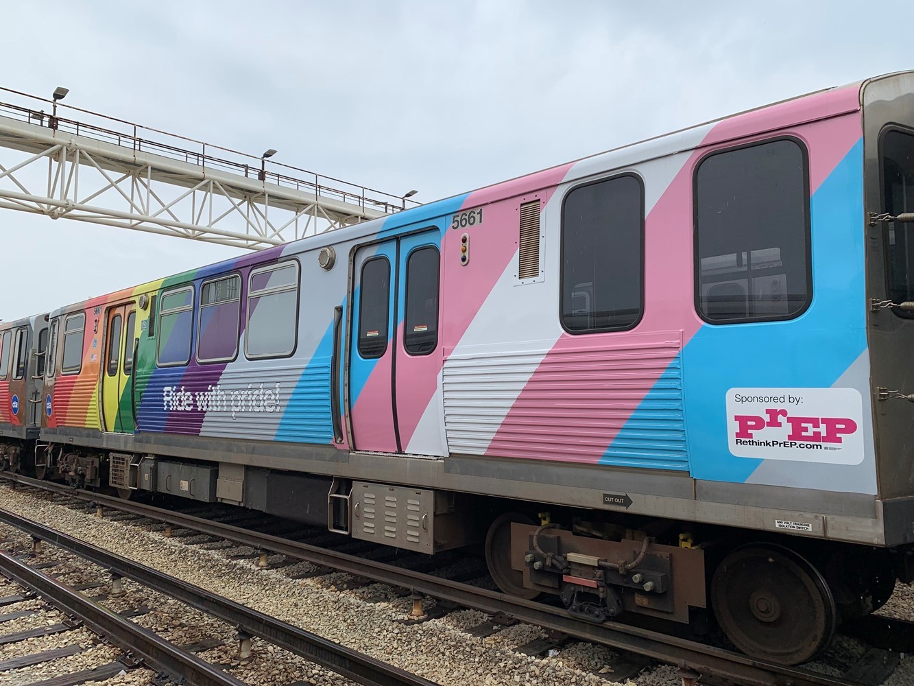 Close-up image of one of the 2022 Pride Train railcars.