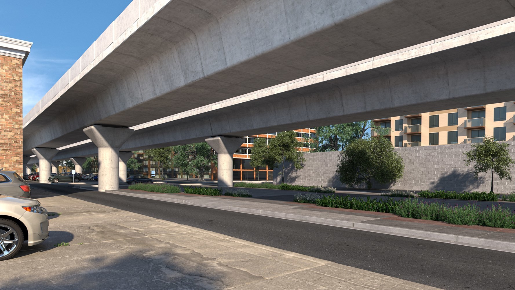 Proposed conceptual rendering of the new, open space under the Red and Purple elevated structure.