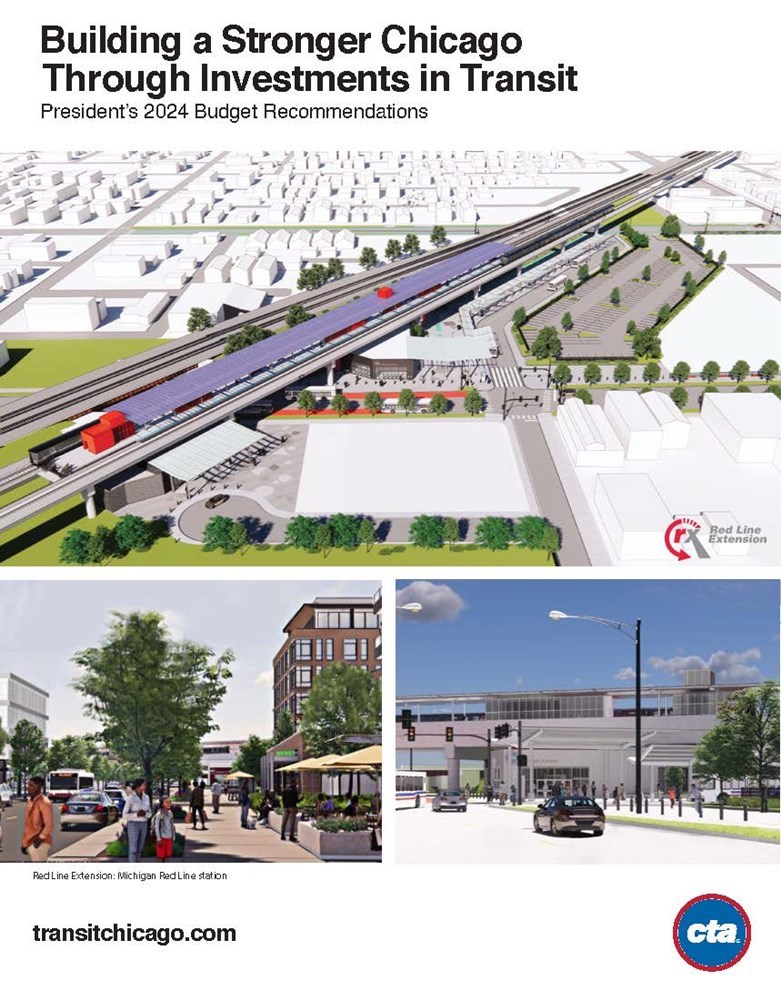 Cover of the 2024 budget book, featuring renderings of the proposed Red Line Extension.