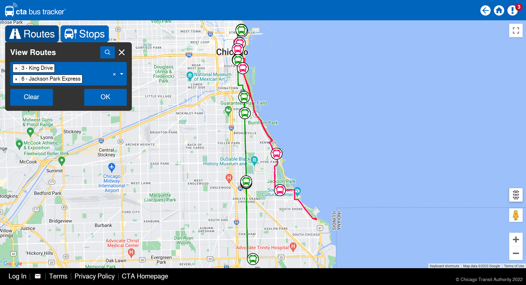 Fully redesigned CTA Bus Tracker display on desktop