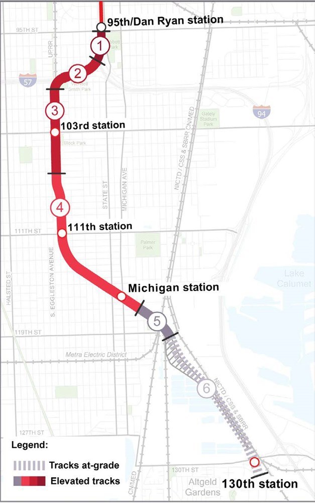 Map showing construction between 95th and 130th