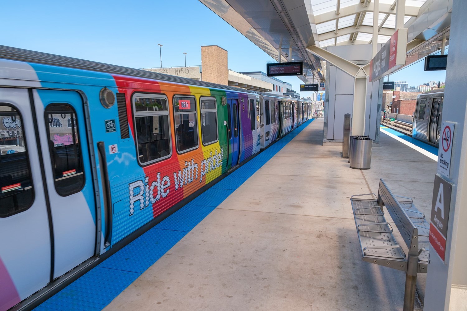 Pride Train with diagonal lines of color