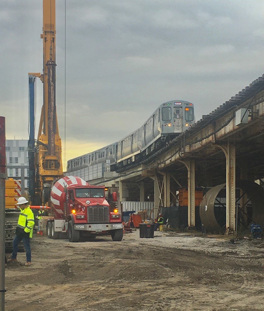 Red-Purple Bypass track foundation construction, November 2019