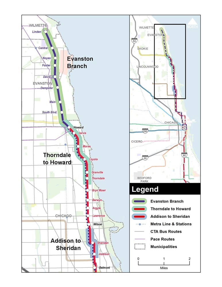 Map showing next phases of the Red Purple Modernization project