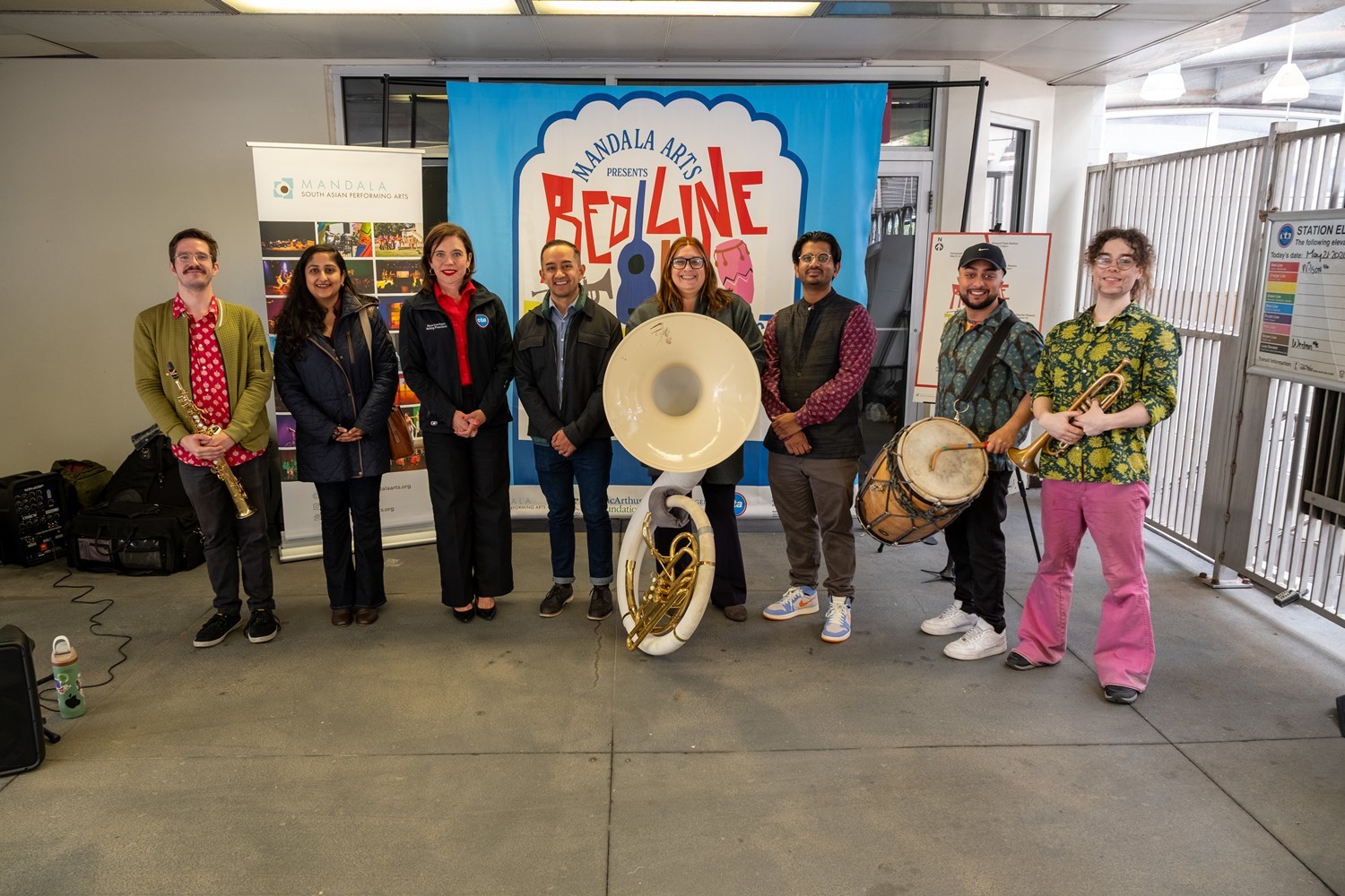 Acting President Leerhsen posing with the band.