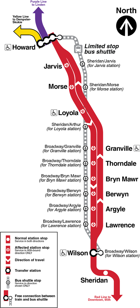 Red_Line_NB_Bypass_Lawrence-Jarvis_with_bus_shuttle_20181128