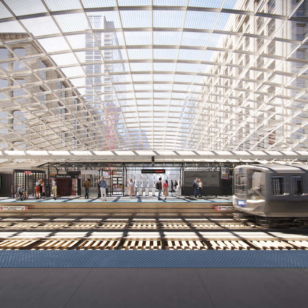 Proposed rendering of new State/Lake Loop Elevated station - platform view