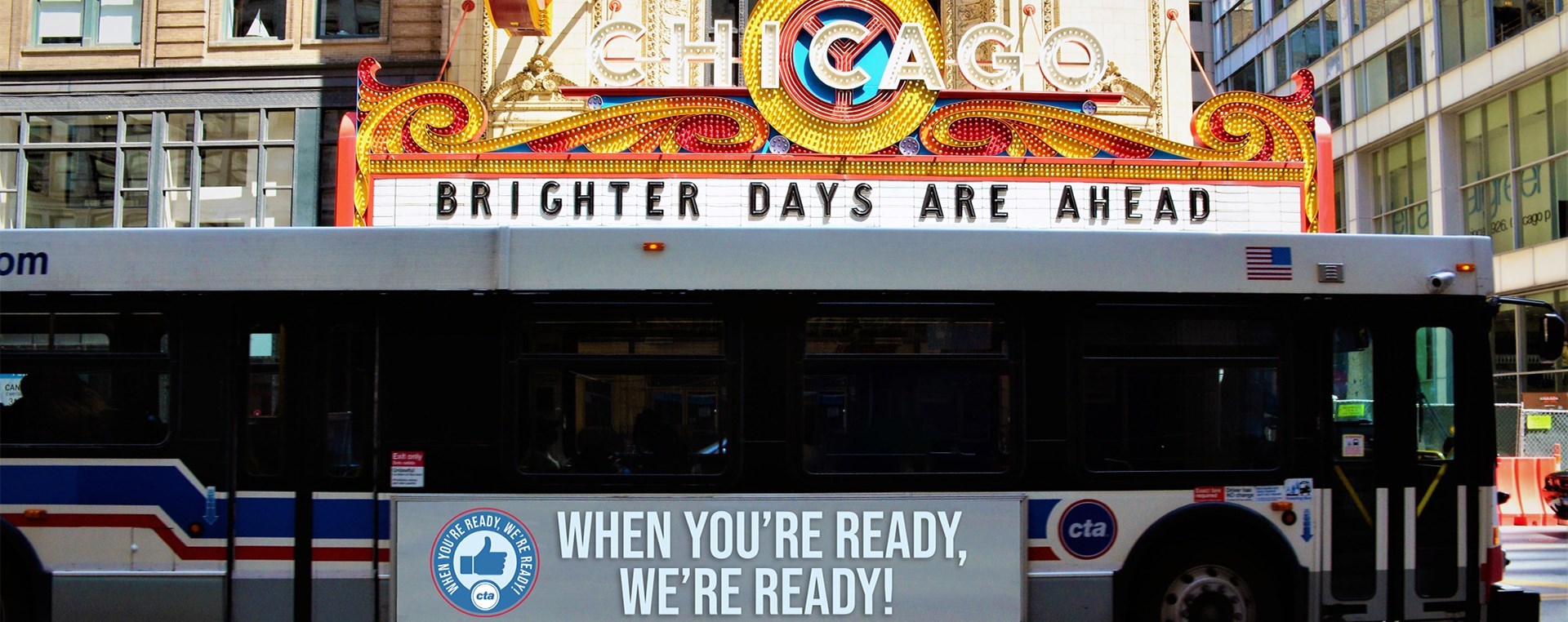 CTA bus in front of Chicago Theater