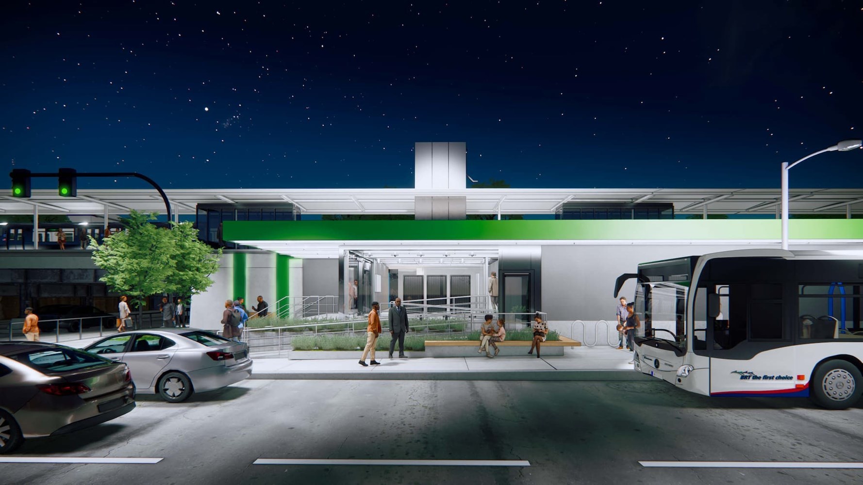 Station rendering, night scene.