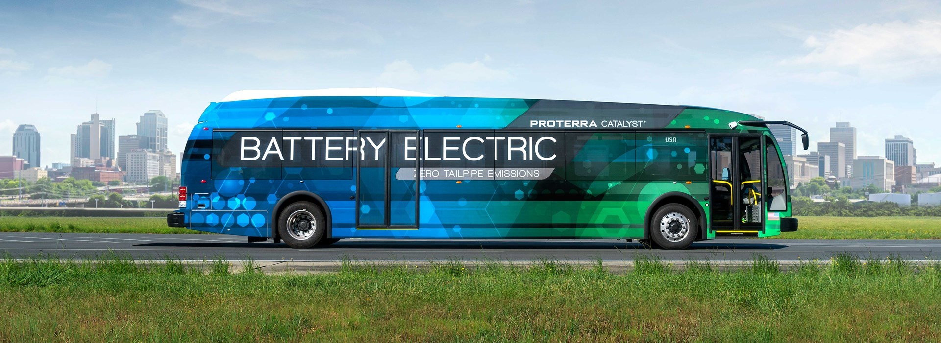 Exterior of new, all-electric buses CTA is purchasing from Proterra