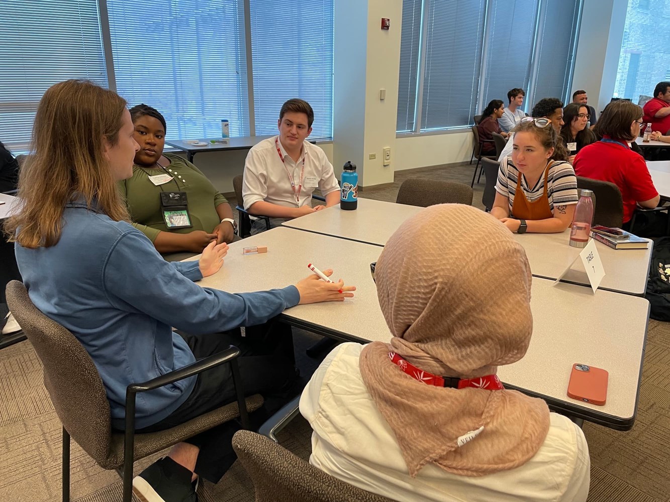 Interns working at a table