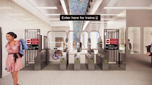 Rendering of the entrance to the new, accessible Racine Blue Line station.