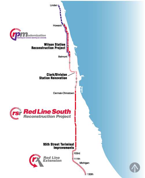 map showing red line and purple line north