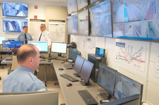 Strategic Decision Support Center with multiple camera feeds