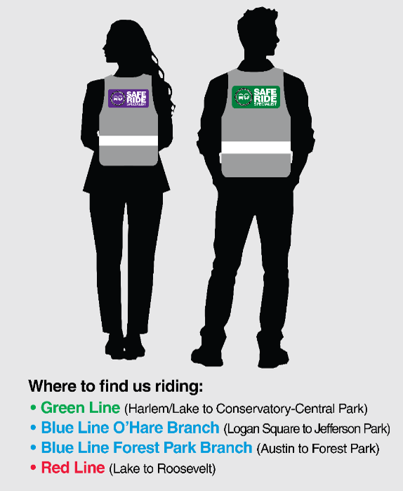 Info graphic featuring silhouettes of Safe Ride Specialists plus their deployment locations.