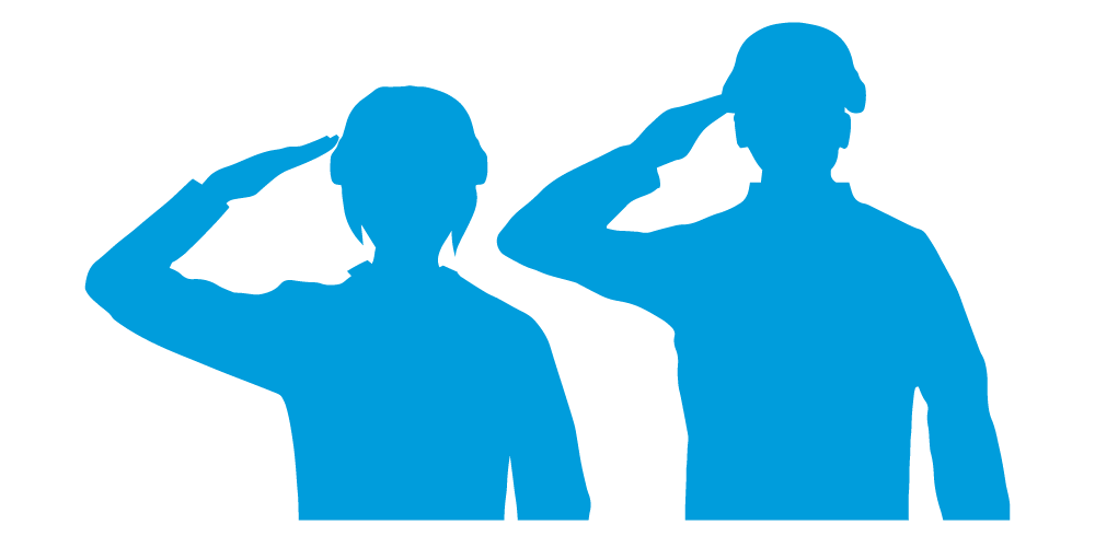 Silhouette of two soldiers saluting