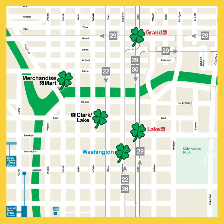 Map showing downtown travel options