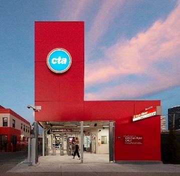 Exterior view of the temporary Bryn Mawr Red Line station constructed as part of the Red & Purple Modernization Phase One.