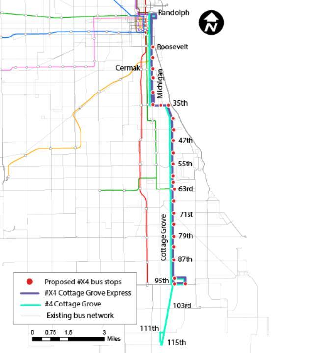 Map of the new #X4 Cottage Grove Express bus route 