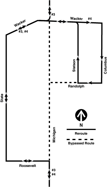 Map shows 3 and 4 buses rerouted onto State