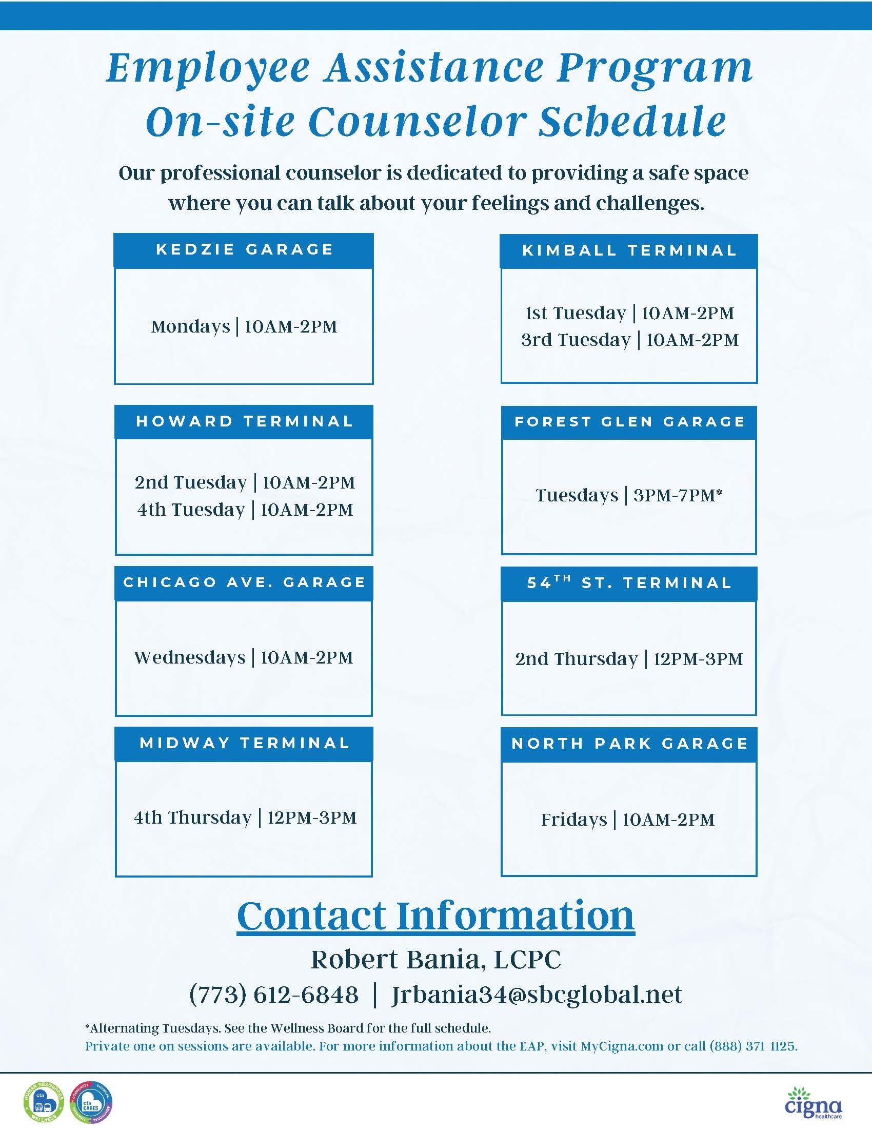 Schedule of counselor availability