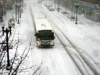 Photo: Bus providing service through heavy snow