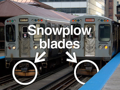 Photo: Snowplow blades at train car ends