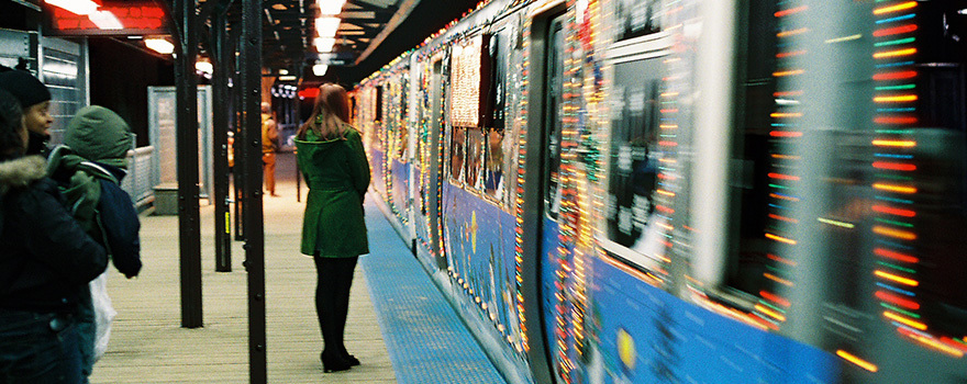 People wait as the Holiday Train stops at Sedgwick