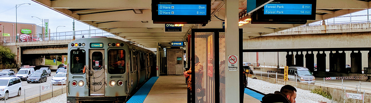 A Blue Line train at Montrose