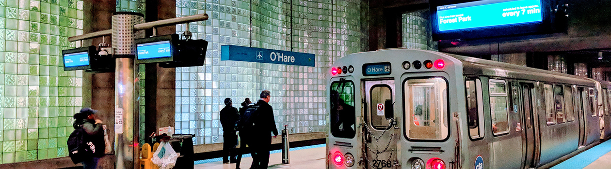 People walking to a train