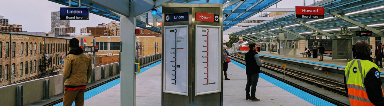 Directional route diagrams on platform at Wilson